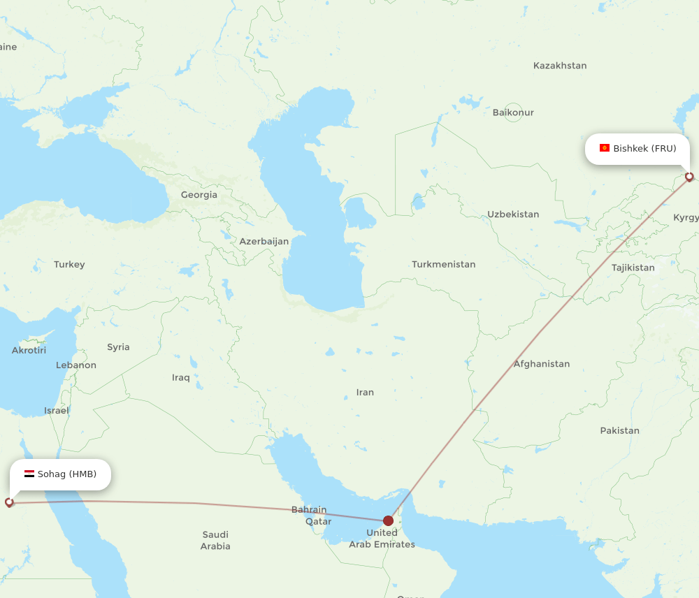 Bishkek - Sohag route map and flight paths