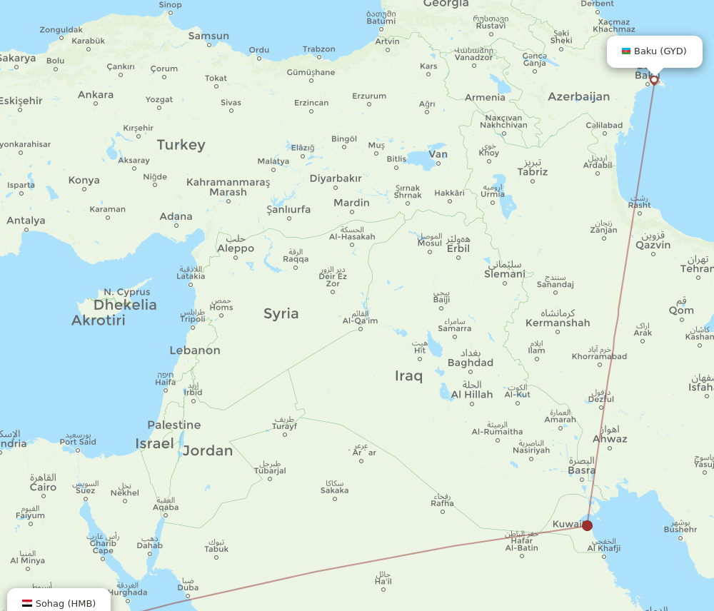 HMB-GYD flight routes