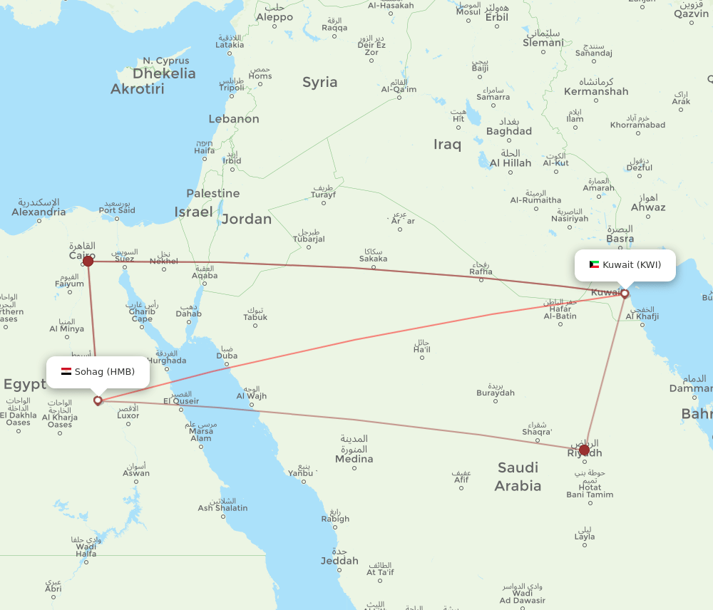 HMB to KWI flights and routes map