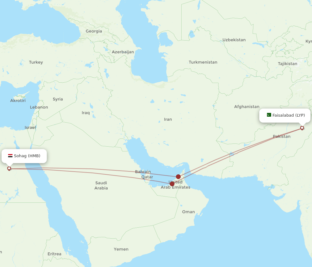 HMB to LYP flights and routes map