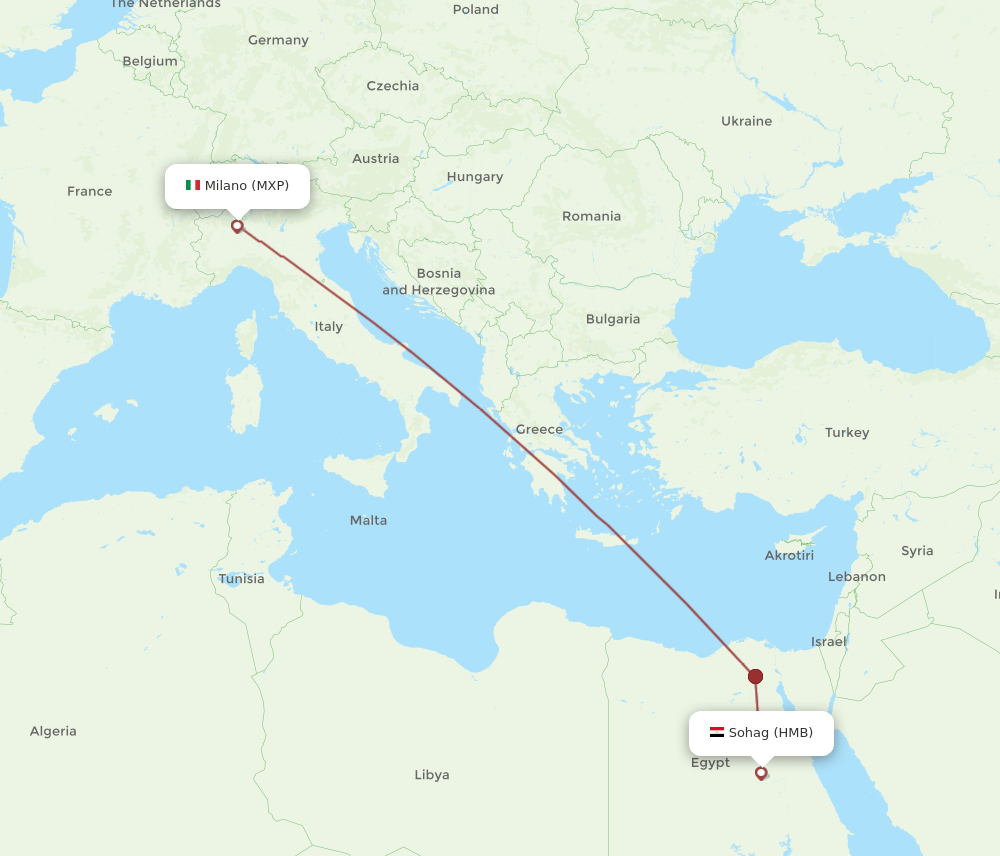 Sohag - Milan route map and flight paths