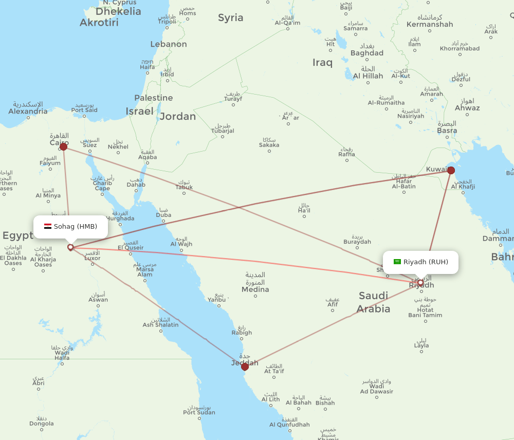 HMB-RUH flight routes