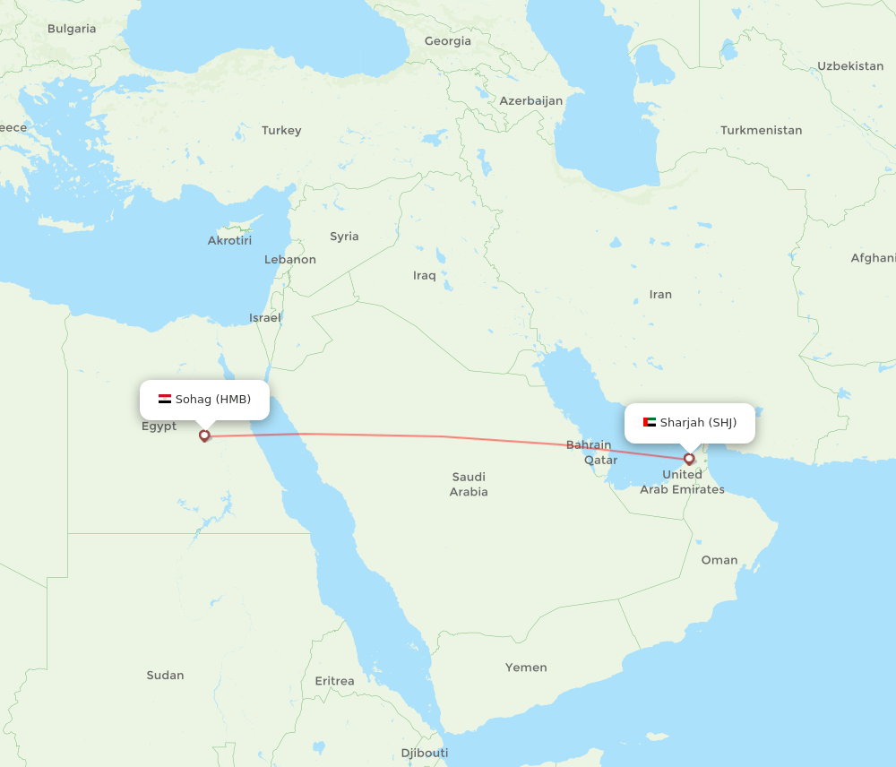 Sohag - Sharjah route map and flight paths