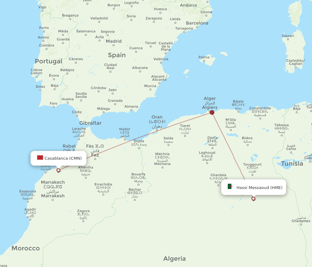 HME to CMN flights and routes map