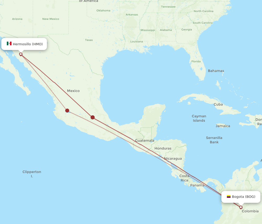 HMO-BOG flight routes