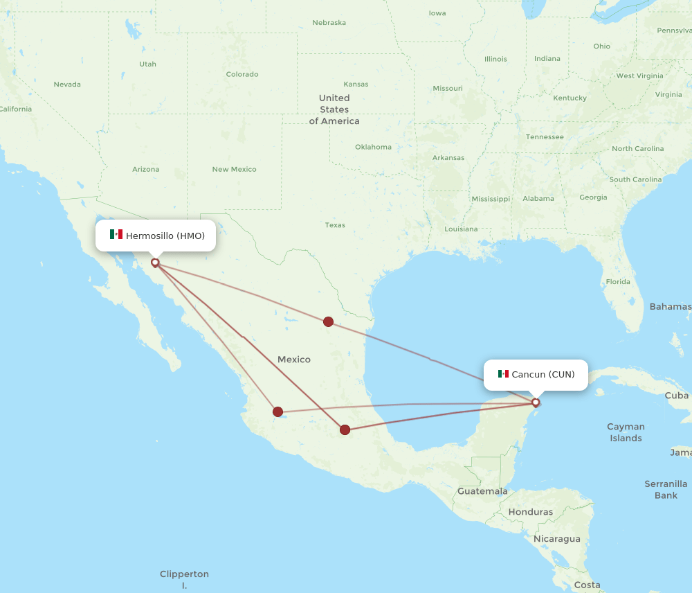 HMO-CUN flight routes