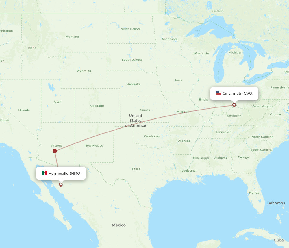 HMO to CVG flights and routes map