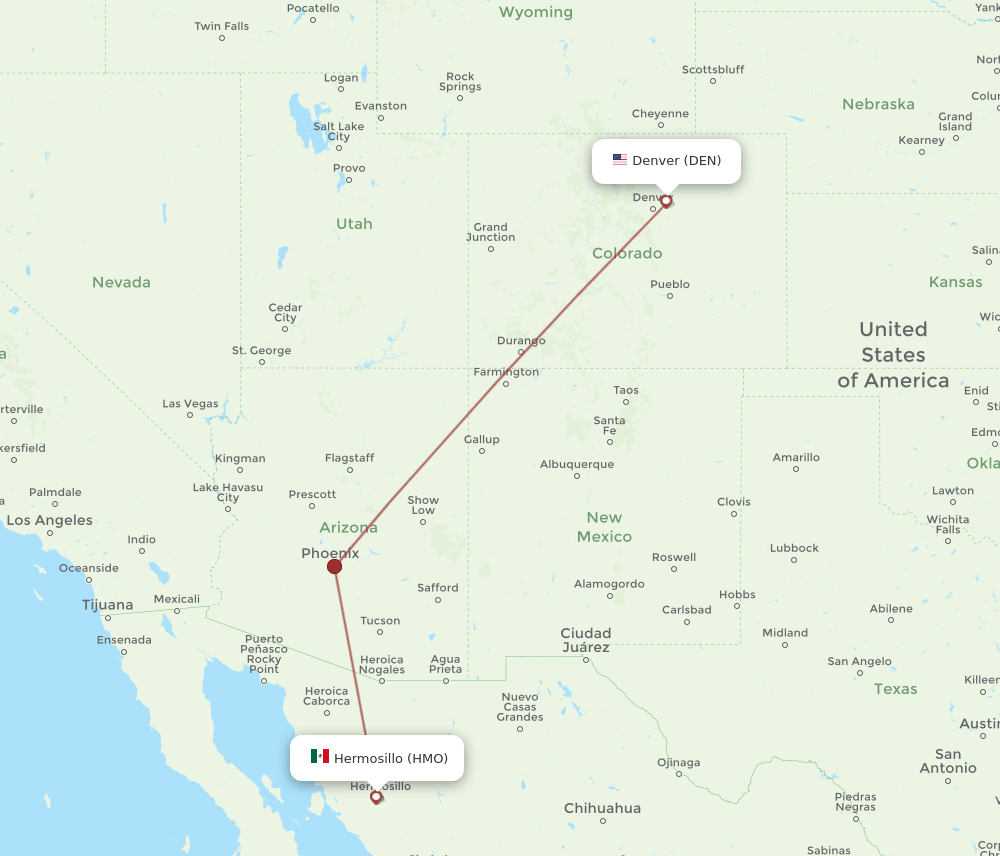 HMO to DEN flights and routes map