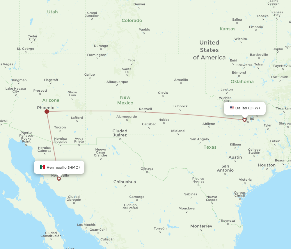 HMO-DFW flight routes