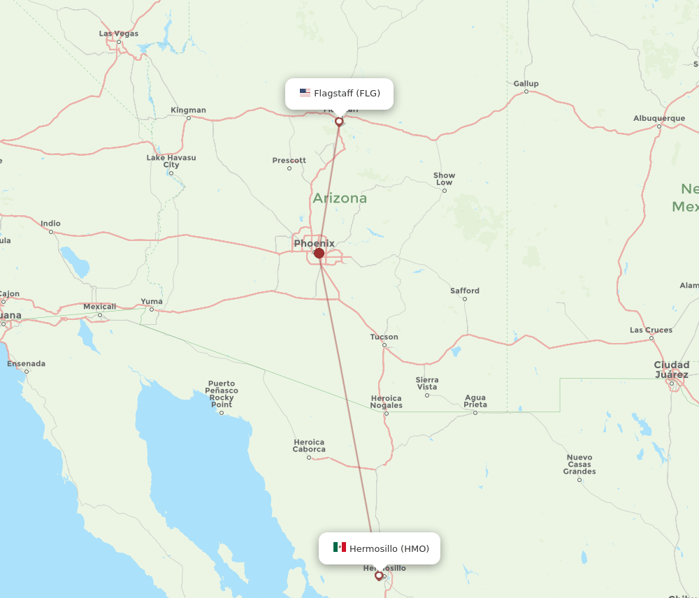 HMO to FLG flights and routes map