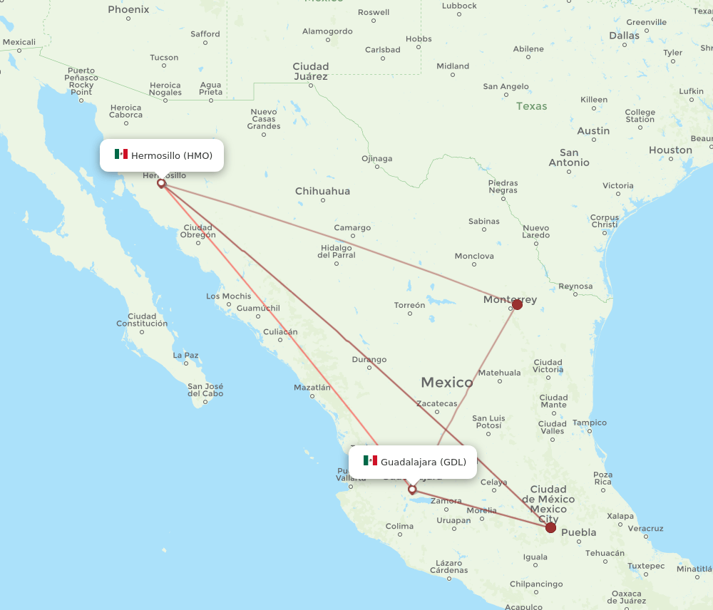 HMO-GDL flight routes
