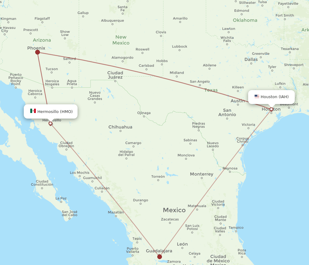 HMO-IAH flight routes