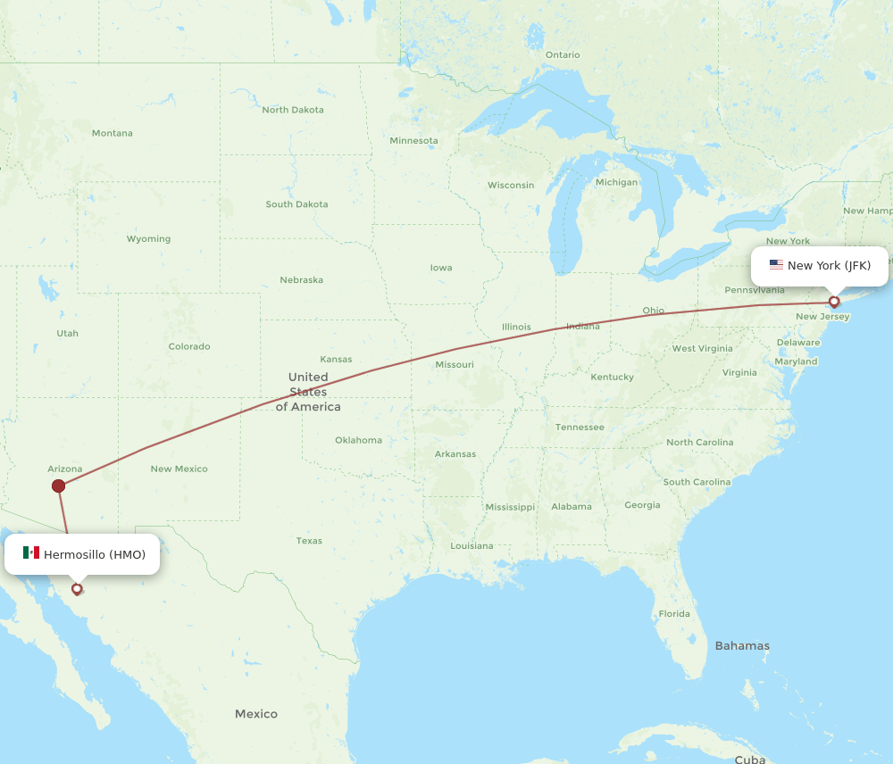 HMO-JFK flight routes