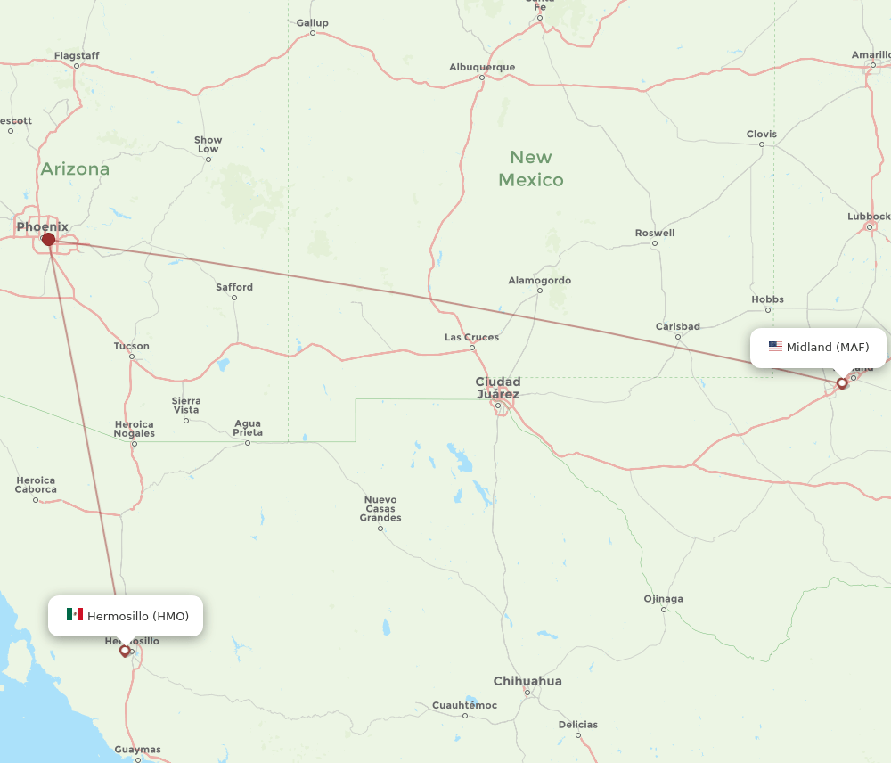 HMO to MAF flights and routes map