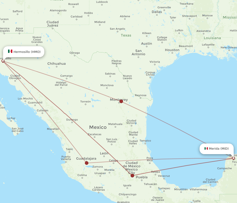 HMO to MID flights and routes map