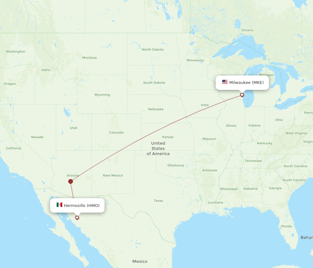 HMO to MKE flights and routes map