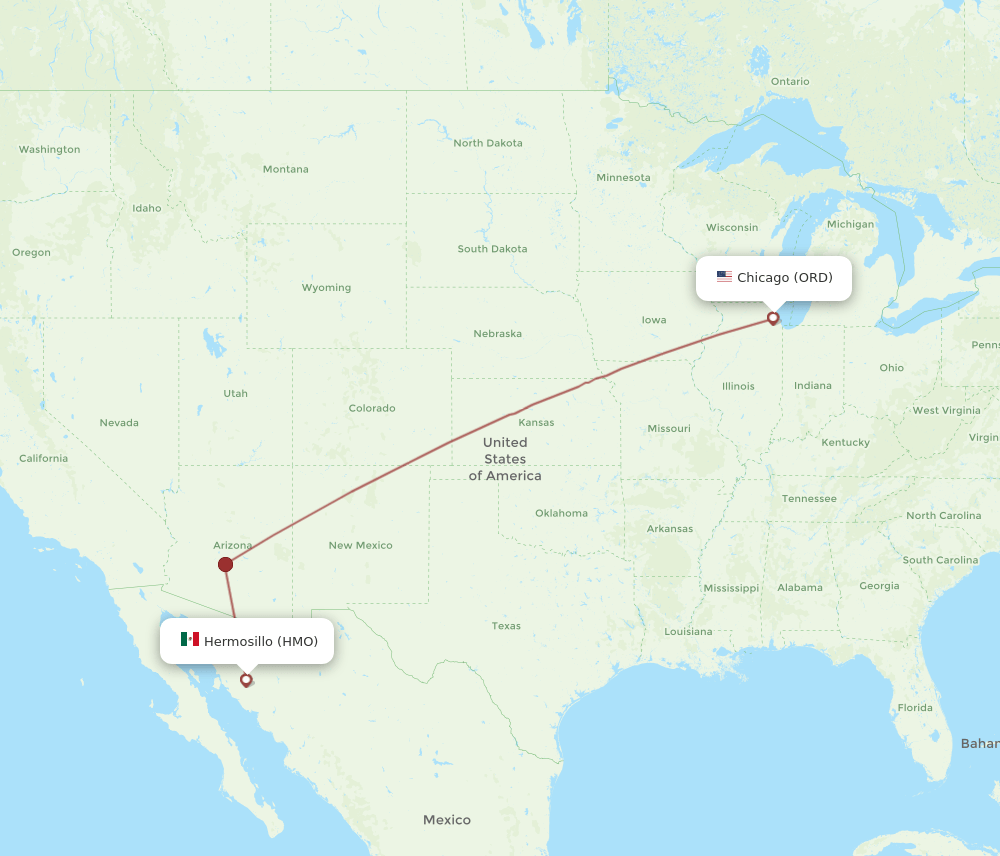 HMO to ORD flights and routes map