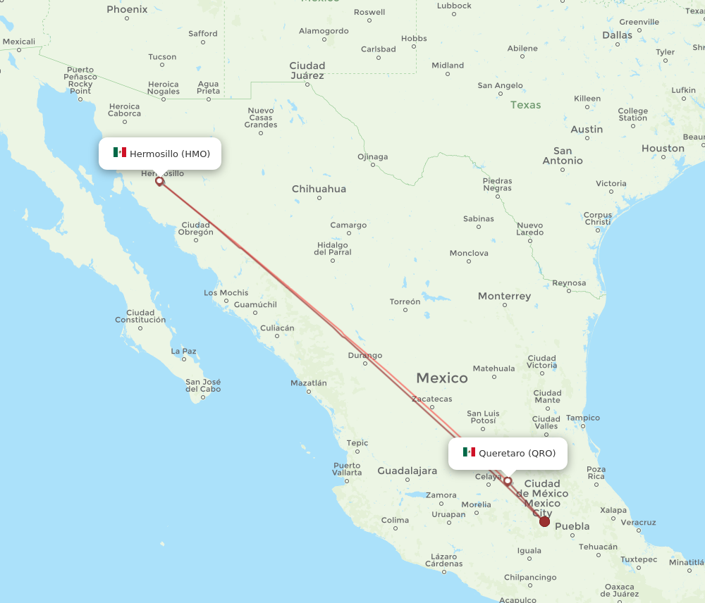 HMO to QRO flights and routes map