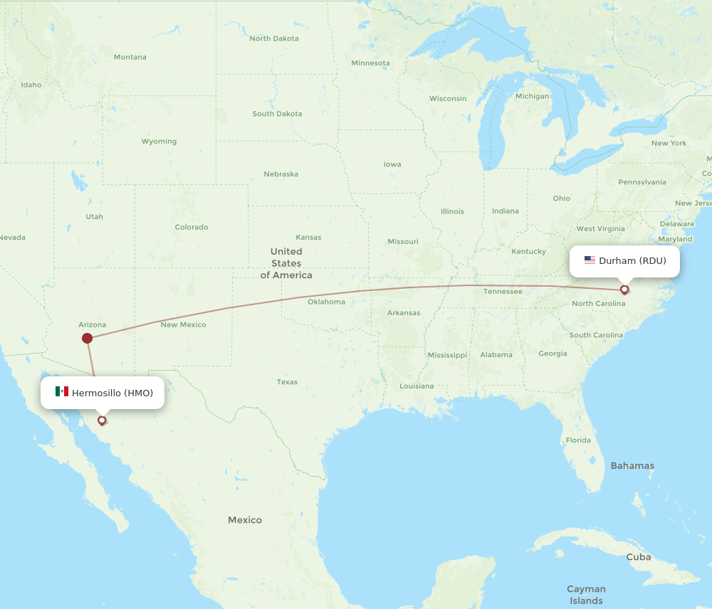 HMO to RDU flights and routes map