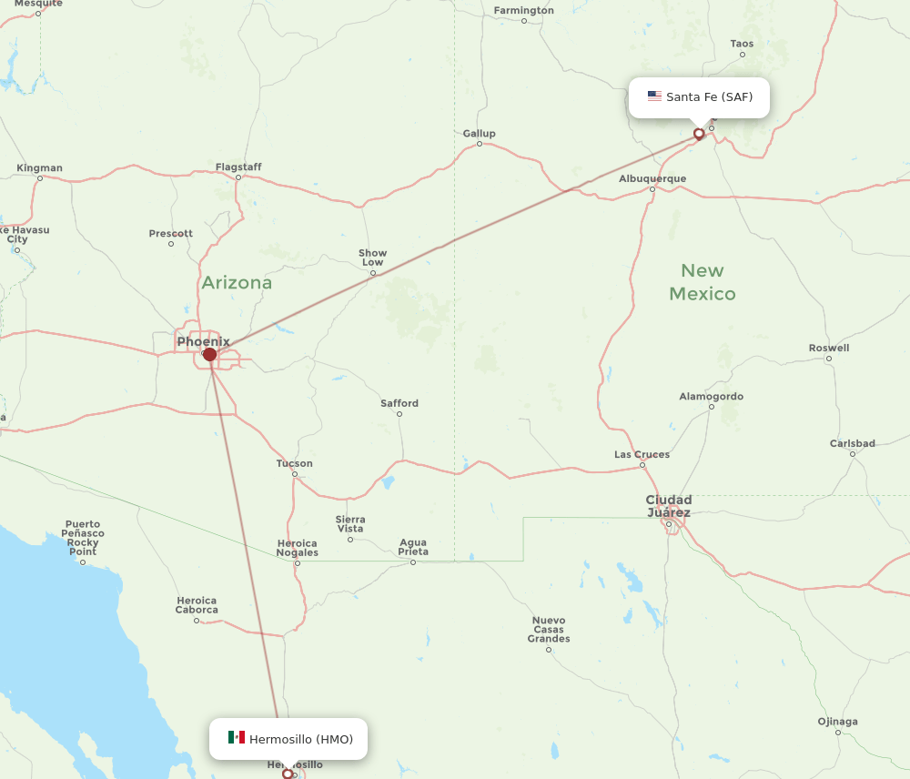 HMO to SAF flights and routes map