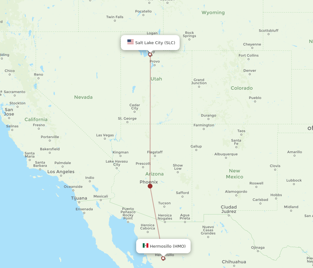 HMO to SLC flights and routes map