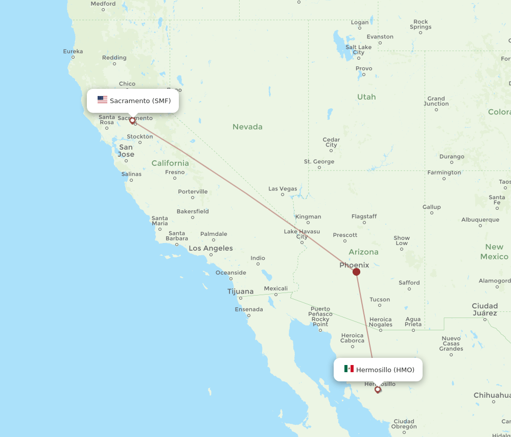 HMO to SMF flights and routes map