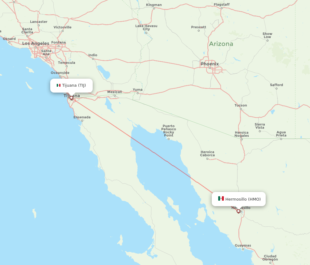 Hermosillo - Tijuana route map and flight paths