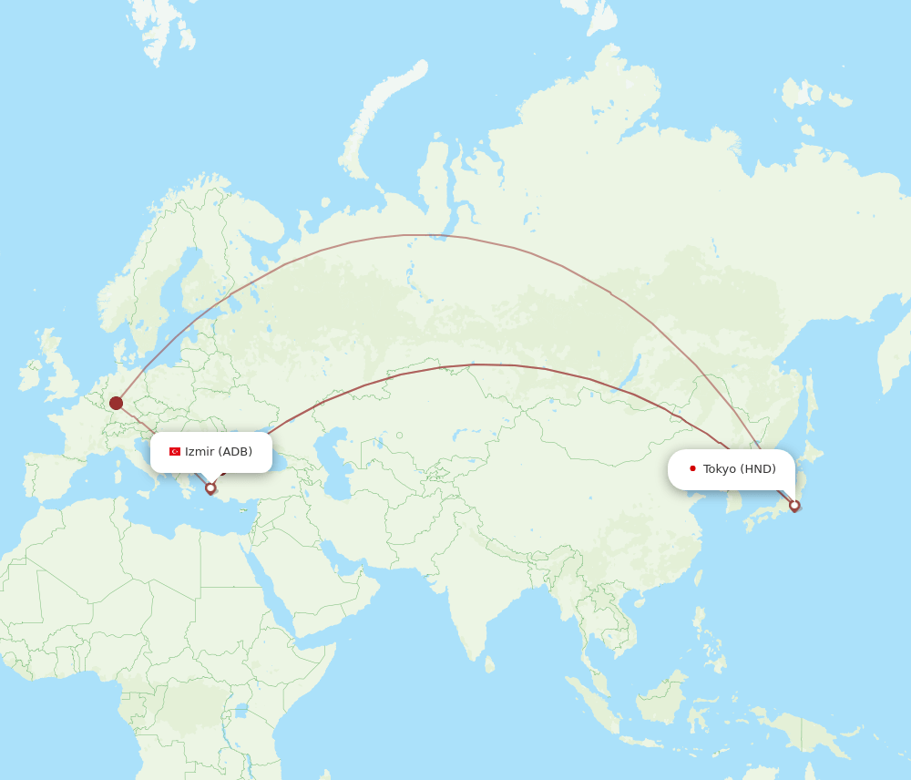 HND to ADB flights and routes map