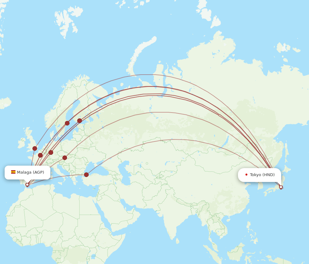 HND to AGP flights and routes map