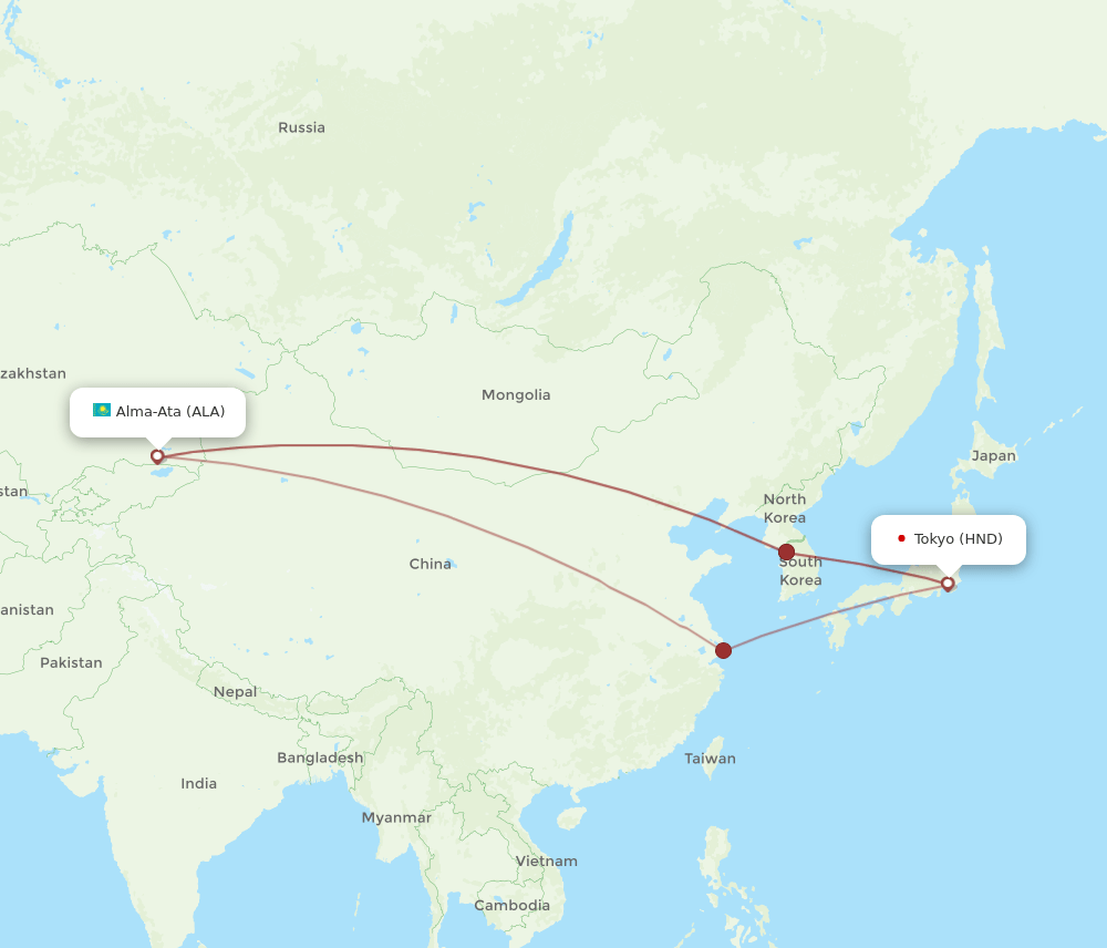 HND-ALA flight routes