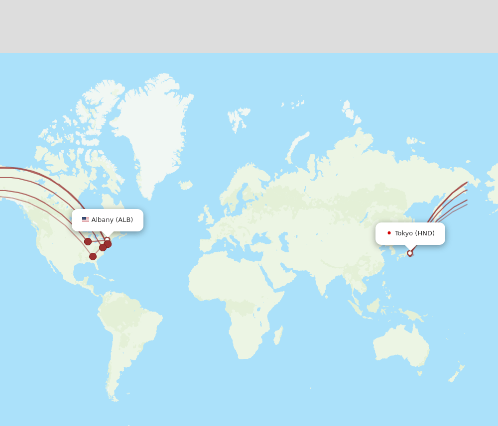 HND to ALB flights and routes map