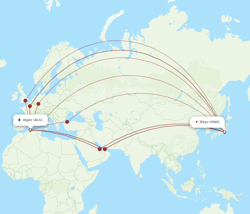 HND to ALG flights and routes map