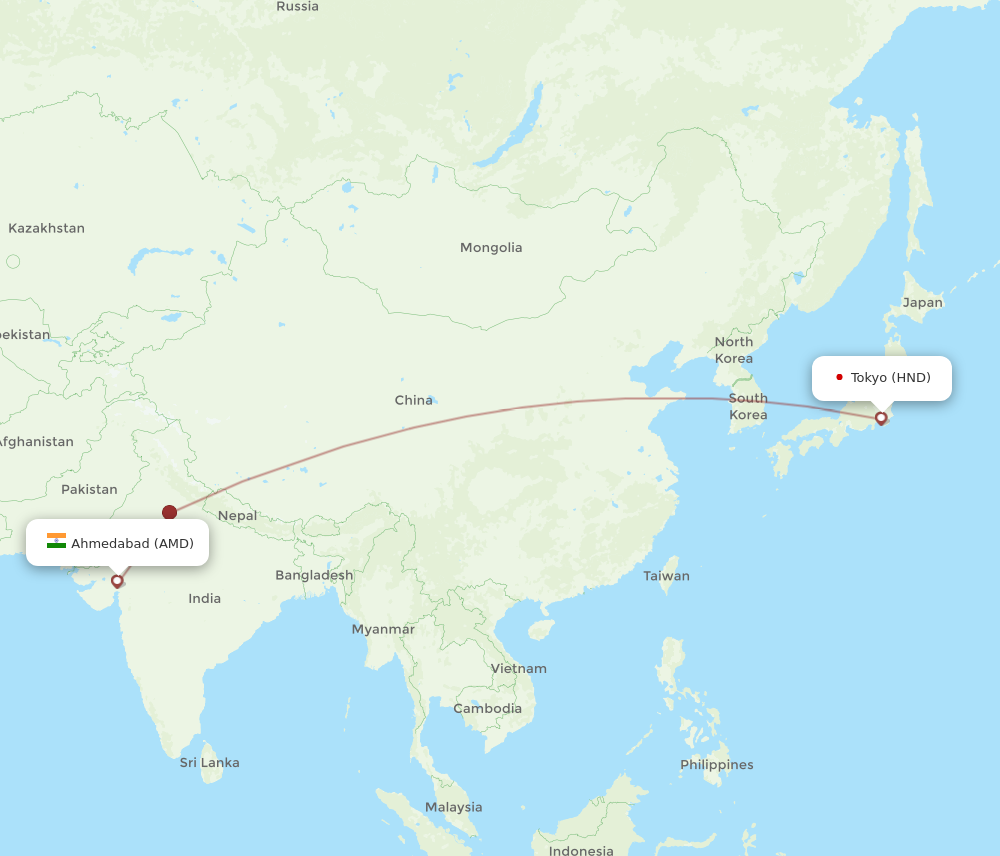 HND to AMD flights and routes map