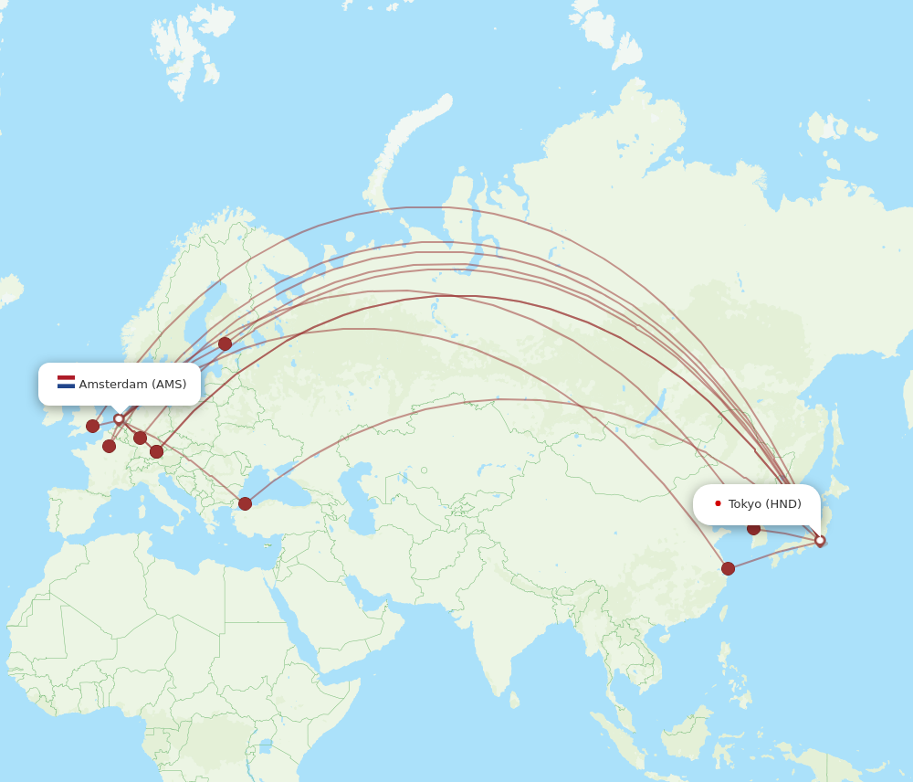 HND to AMS flights and routes map