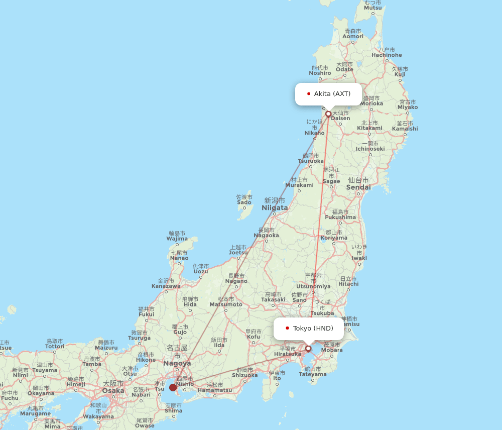 Tokyo - Akita route map and flight paths