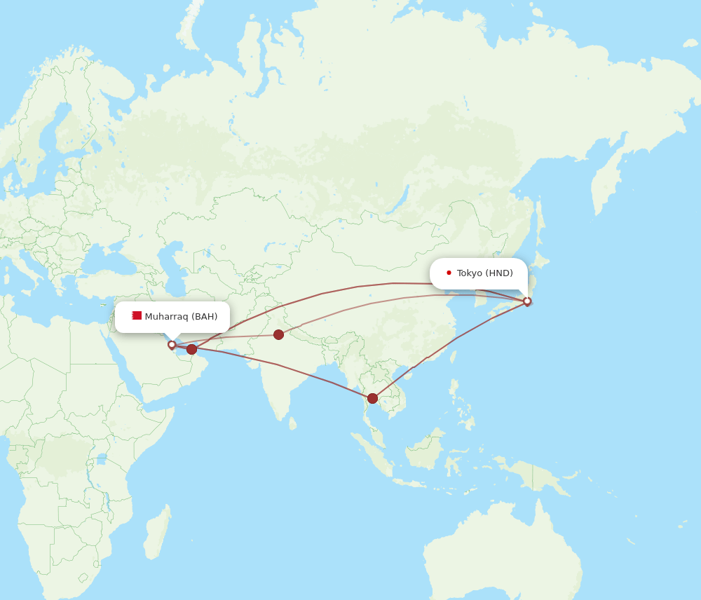 HND-BAH flight routes