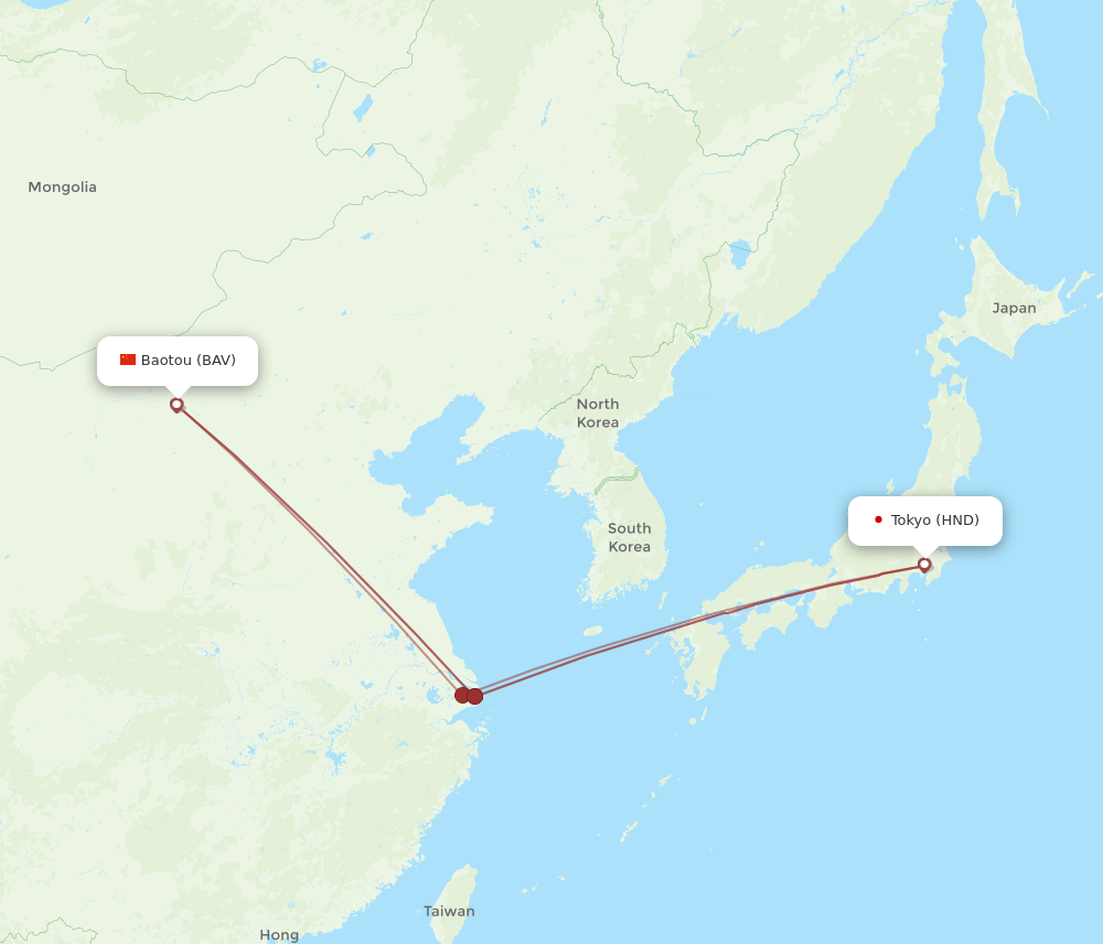 HND-BAV flight routes