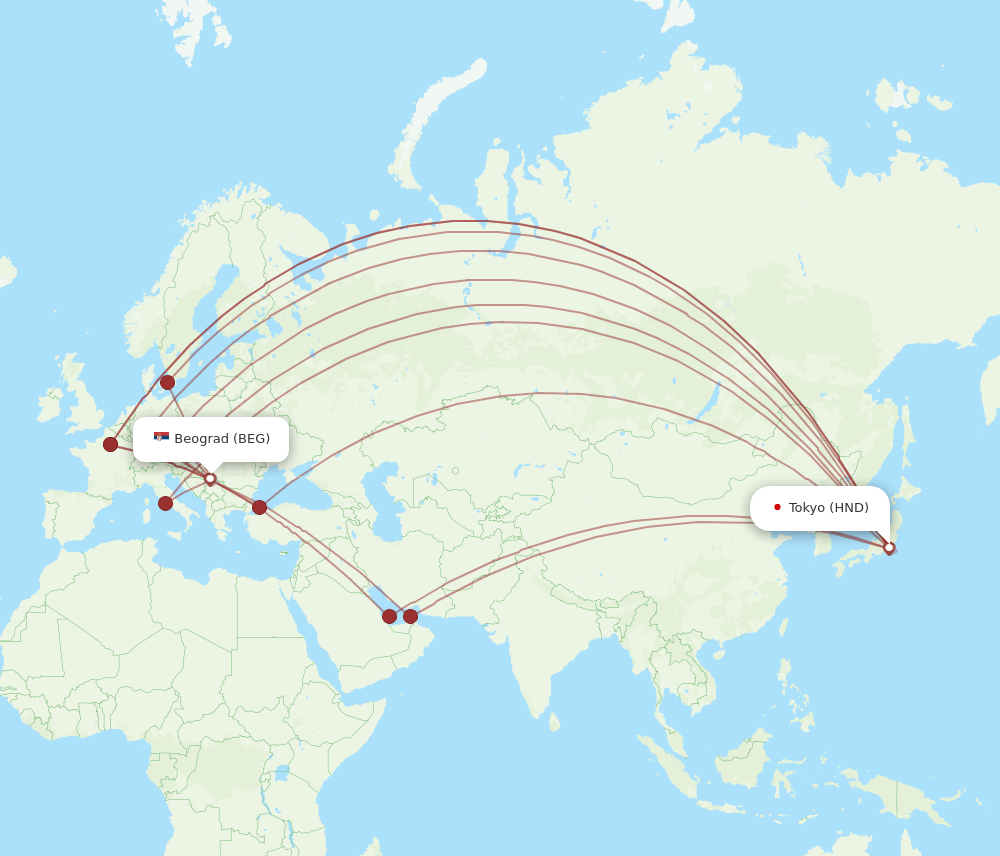 HND-BEG flight routes