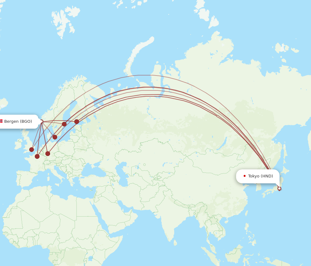 HND-BGO flight routes