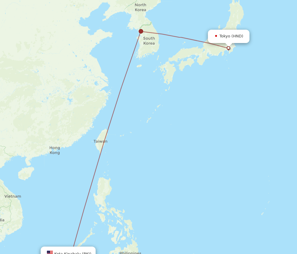 HND to BKI flights and routes map