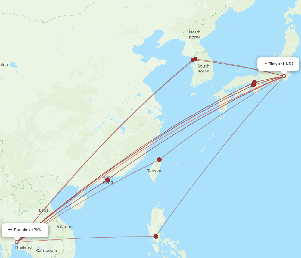 HND to BKK flights and routes map