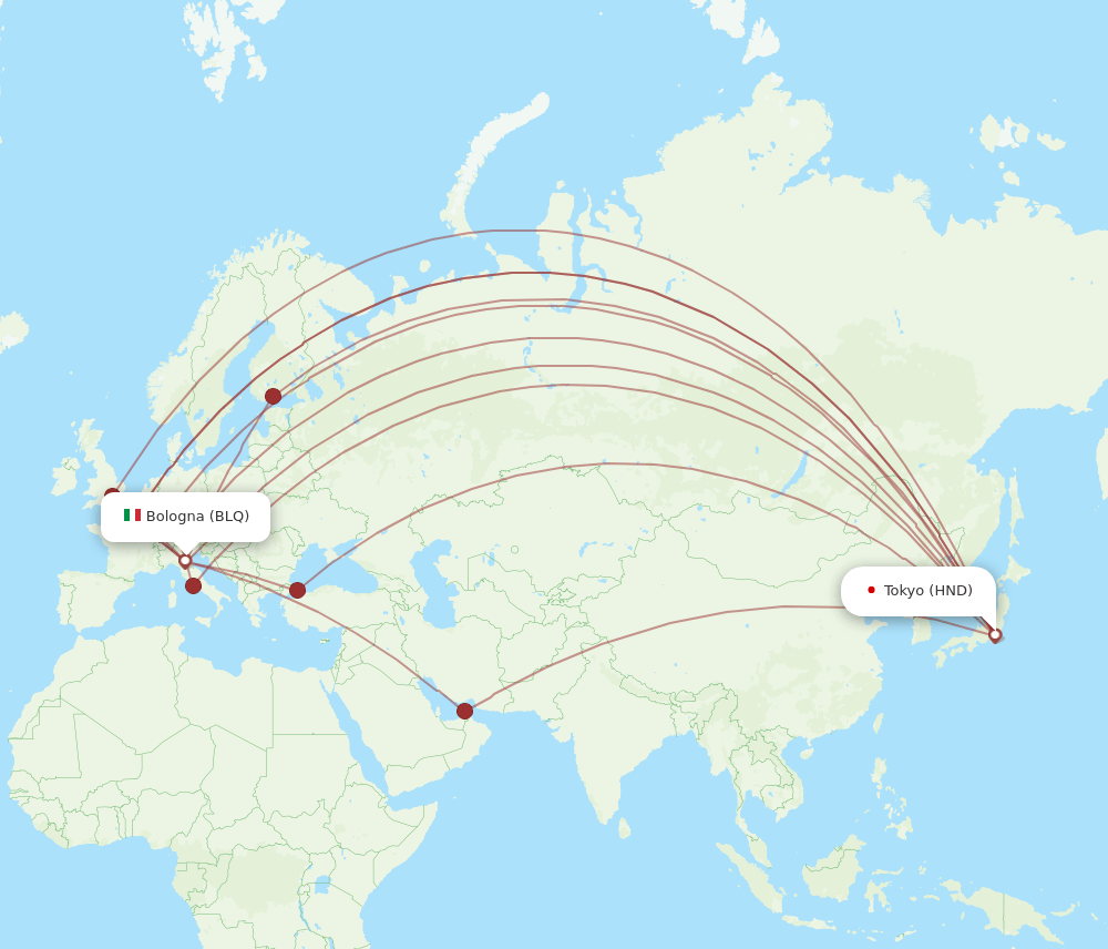 HND to BLQ flights and routes map