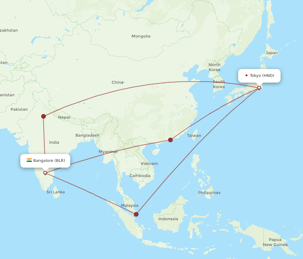 HND-BLR flight routes