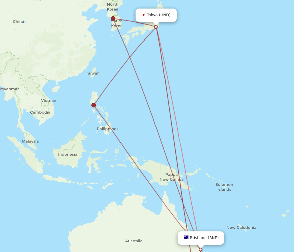 HND to BNE flights and routes map