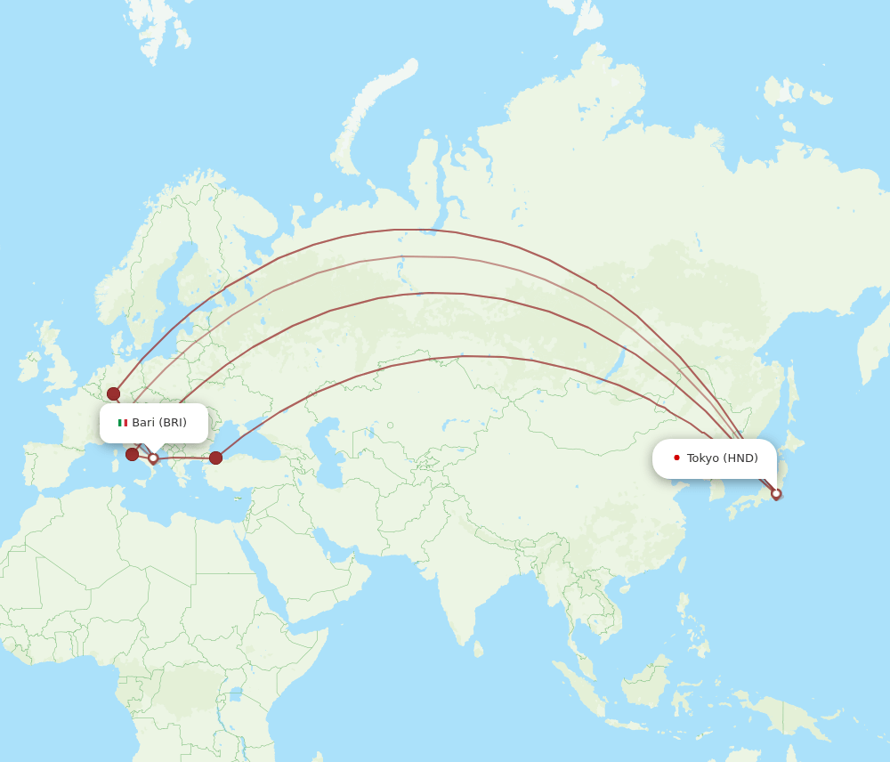 HND to BRI flights and routes map