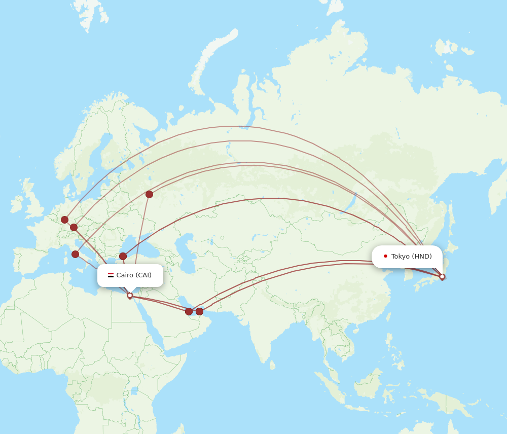 HND to CAI flights and routes map