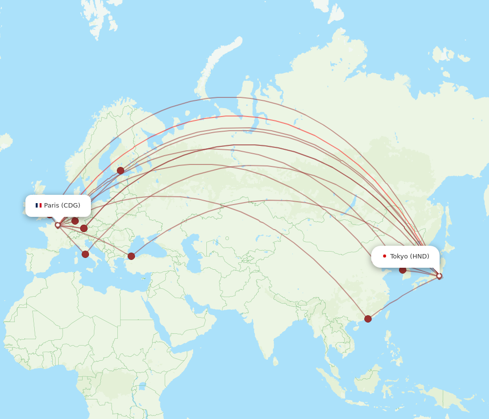 HND to CDG flights and routes map