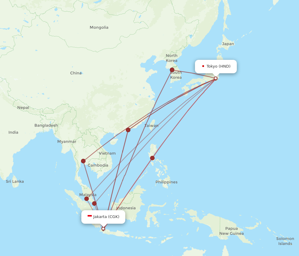 HND to CGK flights and routes map