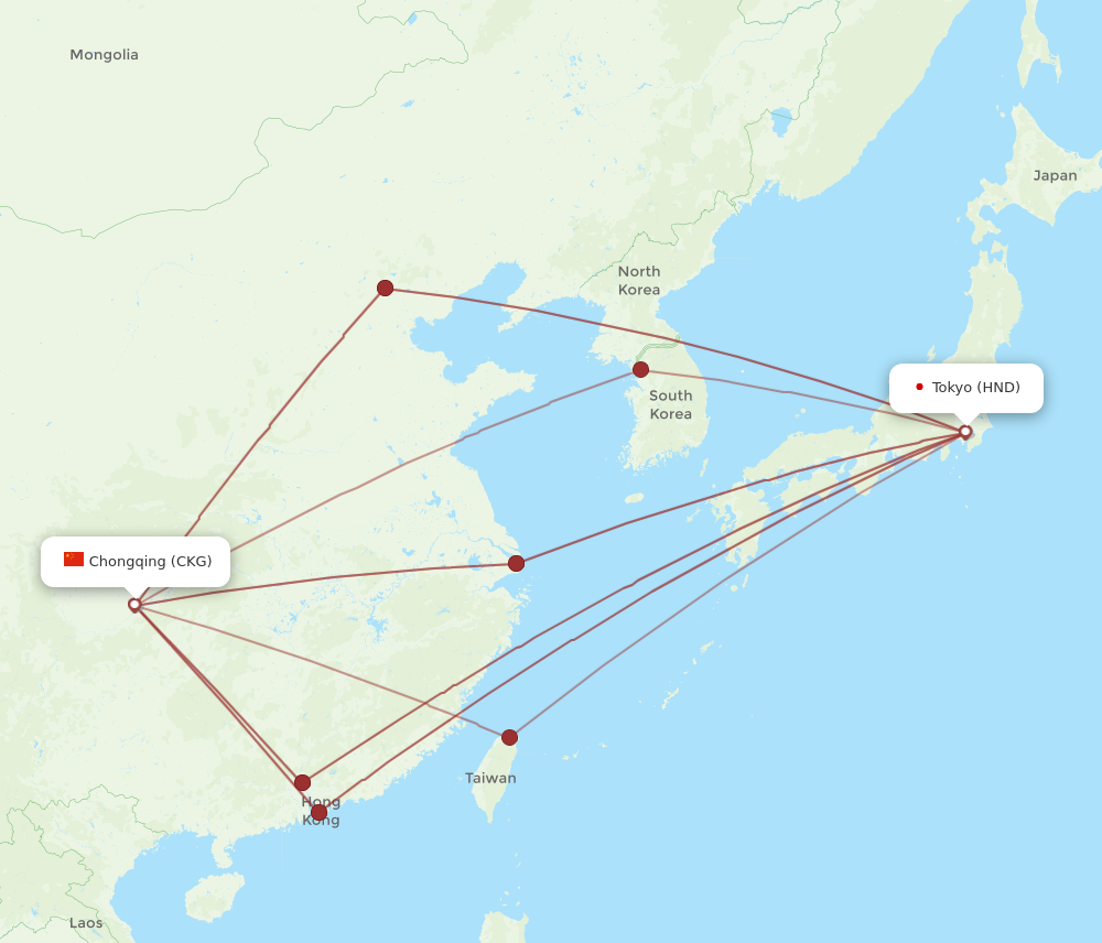 HND to CKG flights and routes map