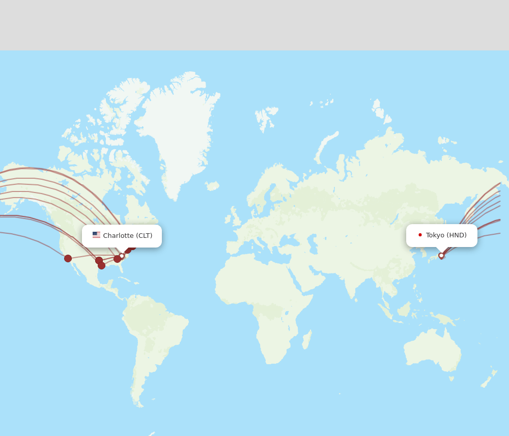 HND to CLT flights and routes map